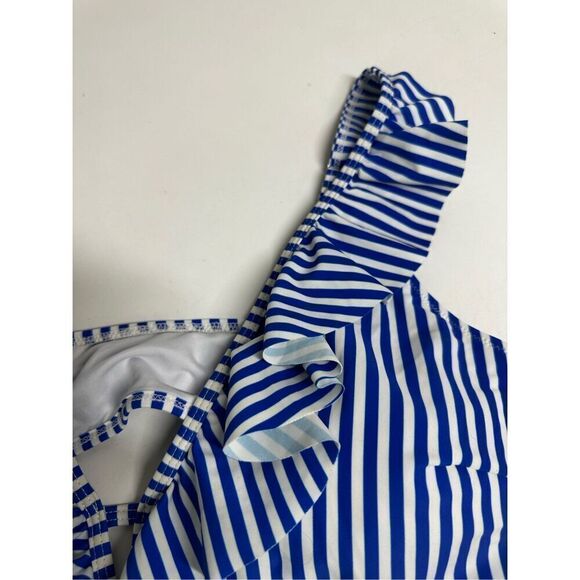 Bohemian Striped Ruffle Swimming Top Size XL Bleu White Marine - Picture 2 of 8